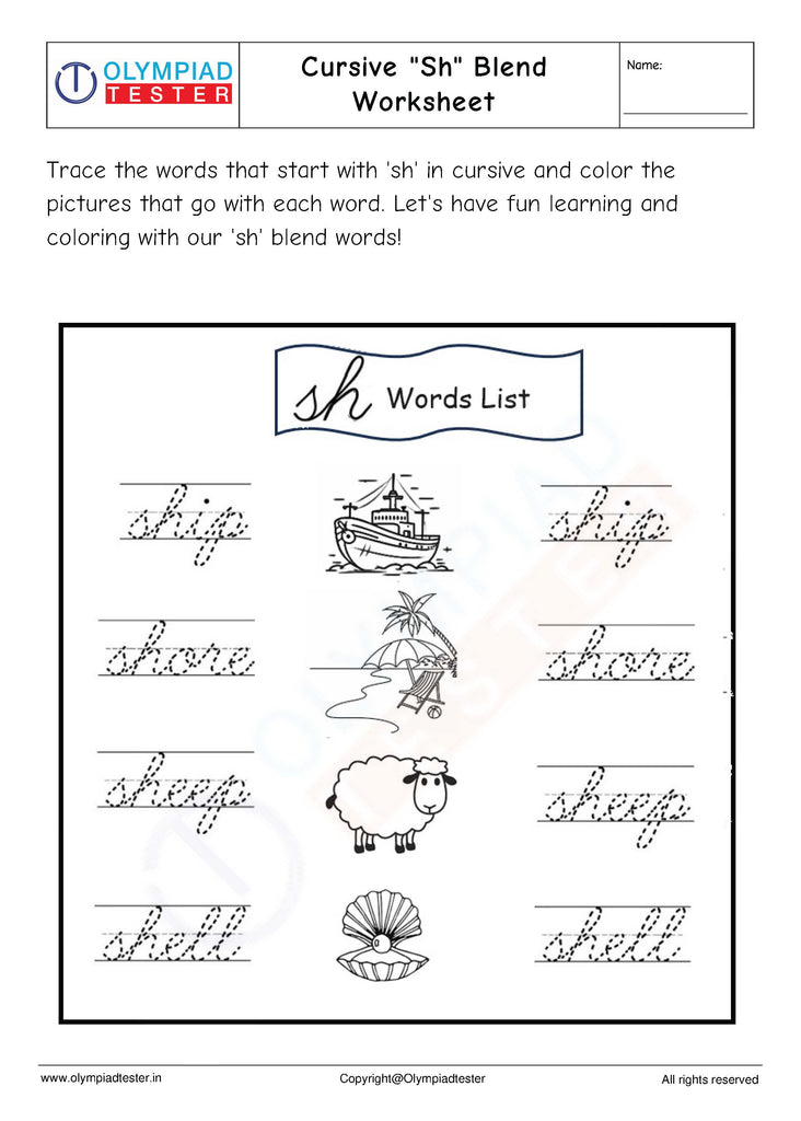 Cursive "Sh" Blend Worksheet