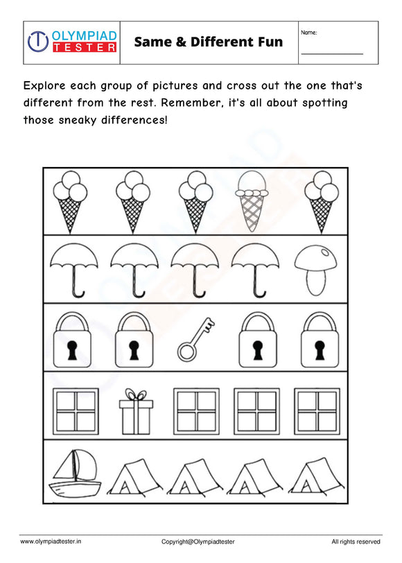 Odd one Out Worksheet  for Kindergarten/ Preschool