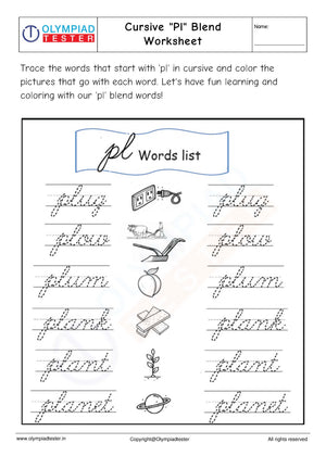 Cursive "Pl" Blend Worksheet