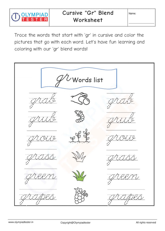 Cursive "Gr" Blend Worksheet