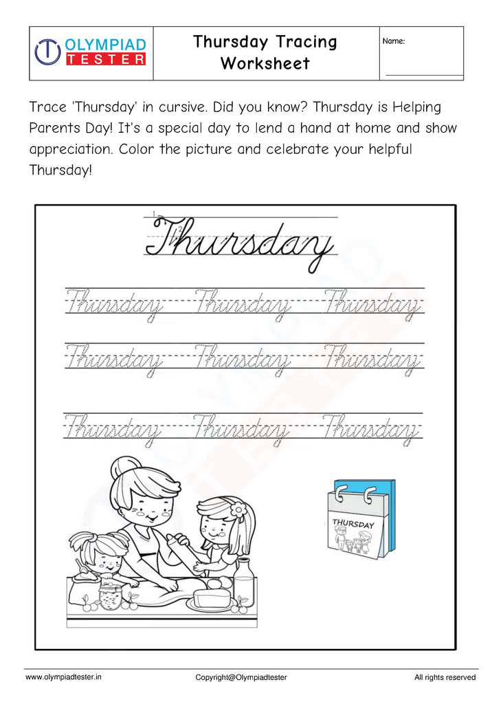 Thursday Tracing Worksheet