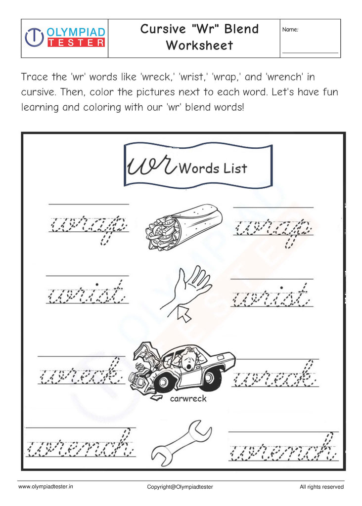 Cursive "Wr" Blend Worksheet