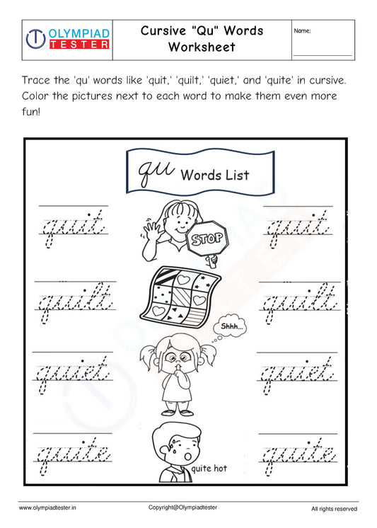 Cursive "Qu" Words Worksheet