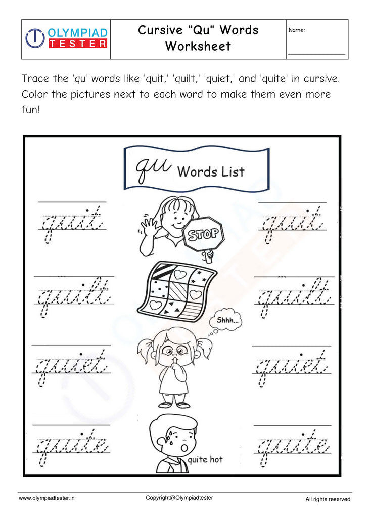 Cursive "Qu" Words Worksheet