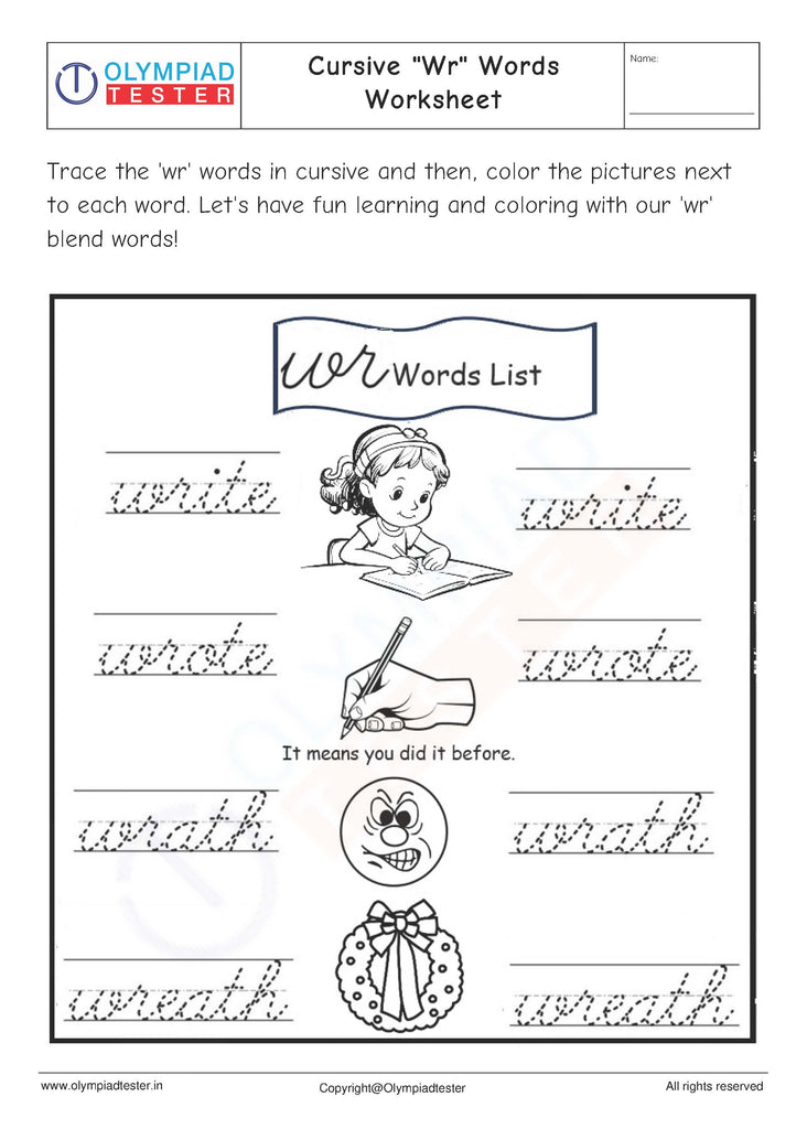 Cursive "Wr" Words Worksheet