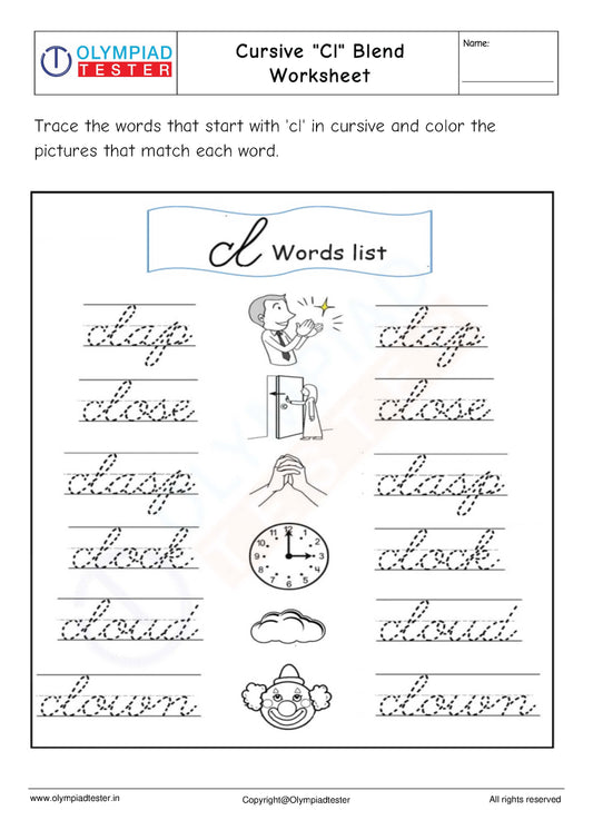 Cursive "Cl" Blend Worksheet