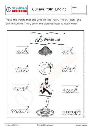 Cursive "Sh" Ending Words Worksheet