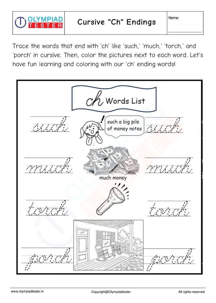 Cursive "Ch" Ending Words Worksheet