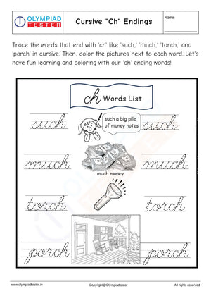 Cursive "Ch" Ending Words Worksheet