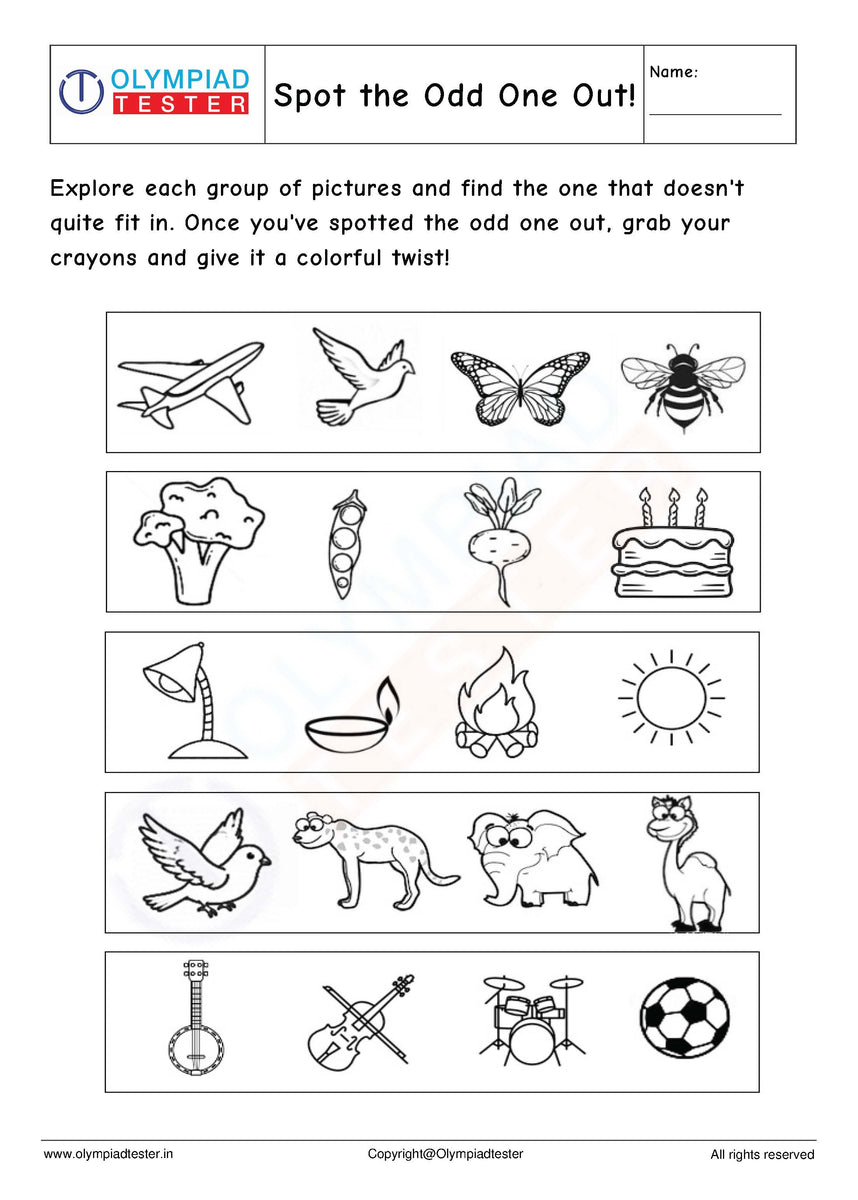 Kindergarten Worksheet - Spot the Odd One Out! | Olympiad tester