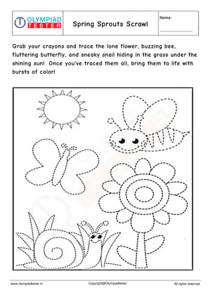 Springtime Tracing and Coloring PDF worksheet