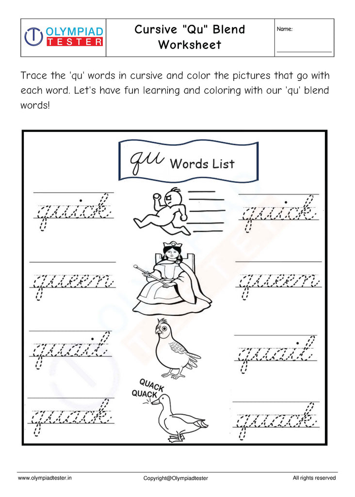 Cursive "Qu" Blend Worksheet