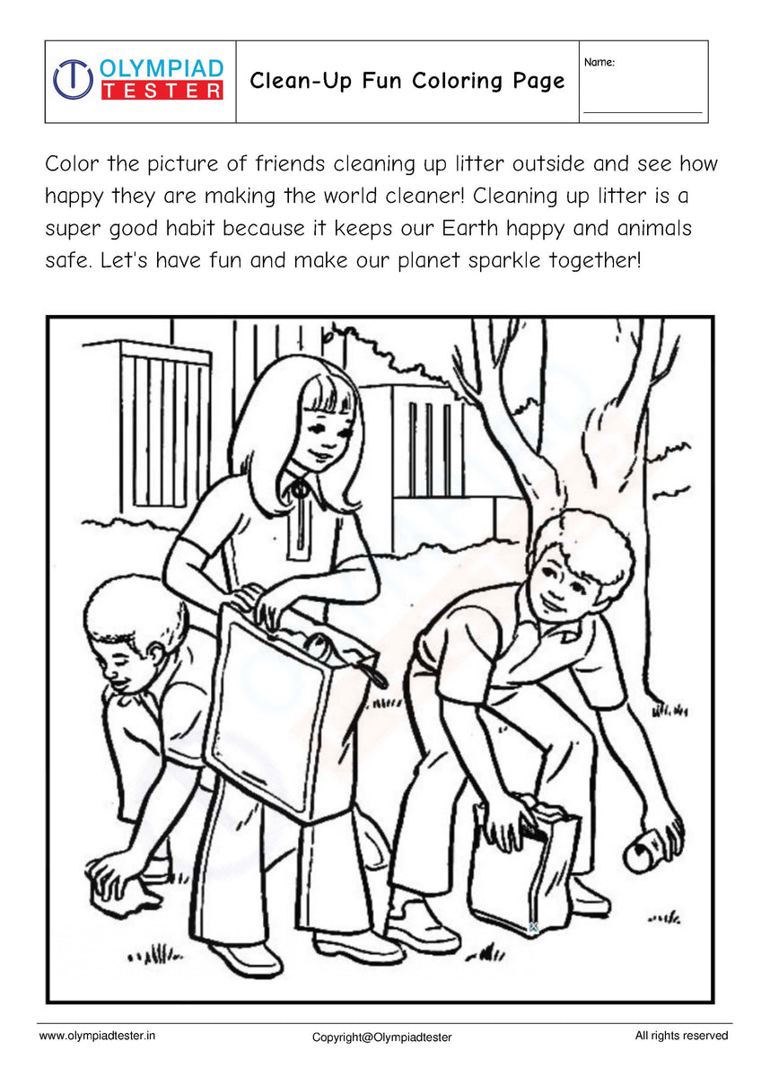 Clean-Up Fun Coloring Page | Olympiad tester