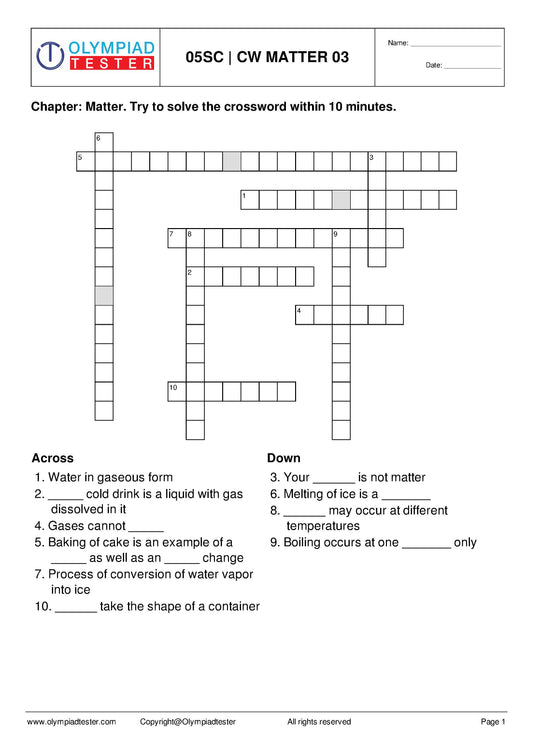 Class 5 Science worksheets - Matter and Materials