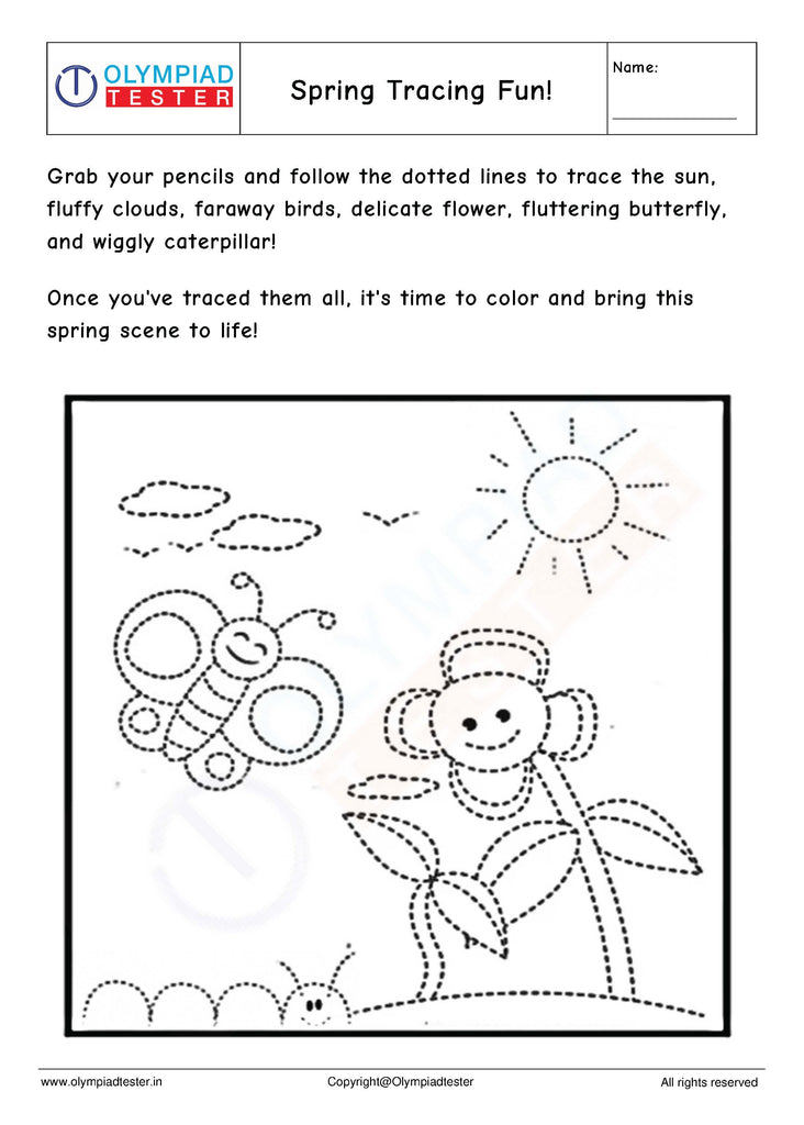 Spring Tracing Worksheet for Kindergarten