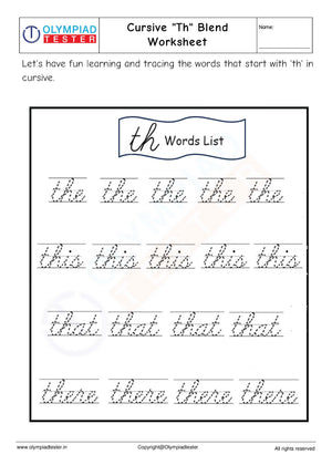 Cursive "Th" Blend Worksheet