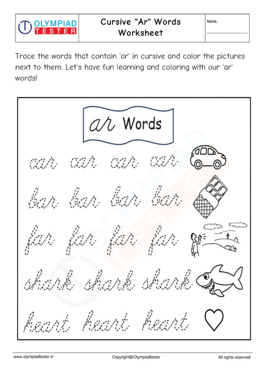 Cursive "Ar" Words Worksheet