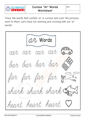 Cursive "Ar" Words Worksheet