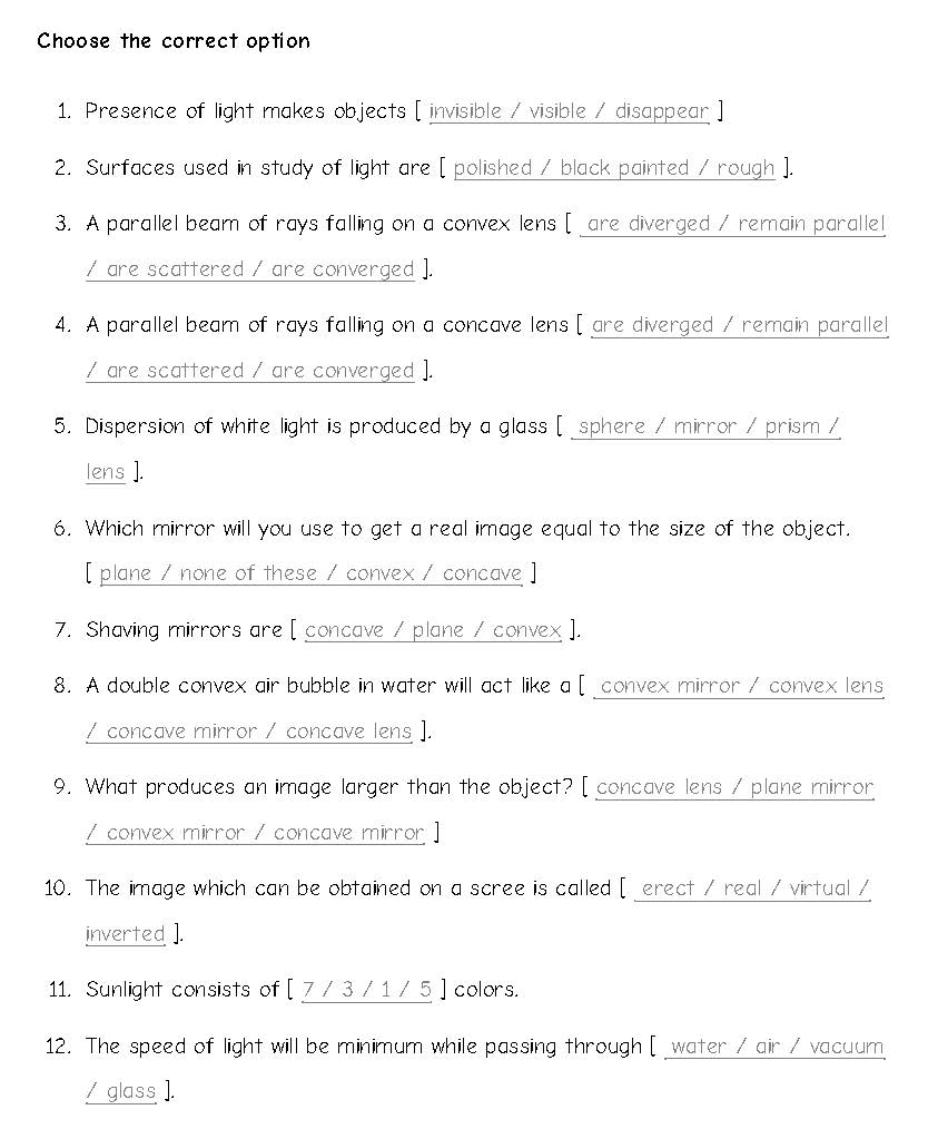 Class 7 Science Light - Worksheet 05 | Olympiad tester