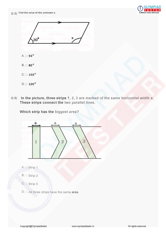 Class 8 IMO Maths Olympiad pdf worksheet on quadrilaterals