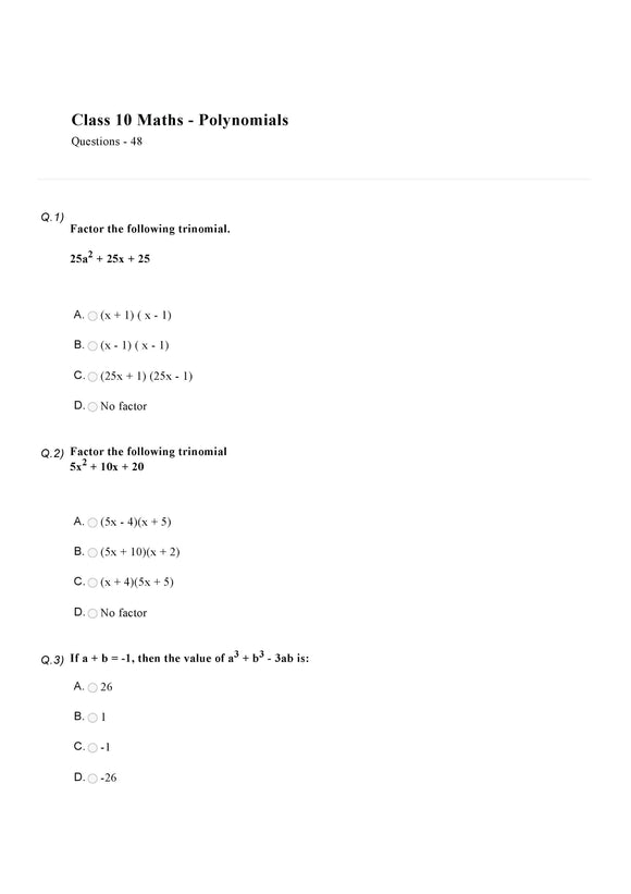 Maths Olympiad Class 10 - Sample question paper 10