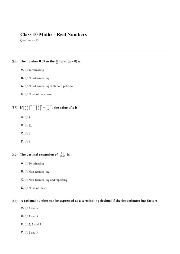 Maths Olympiad Class 10 - Sample question paper 09