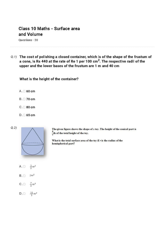 Maths Olympiad Class 10 - Sample question paper 16