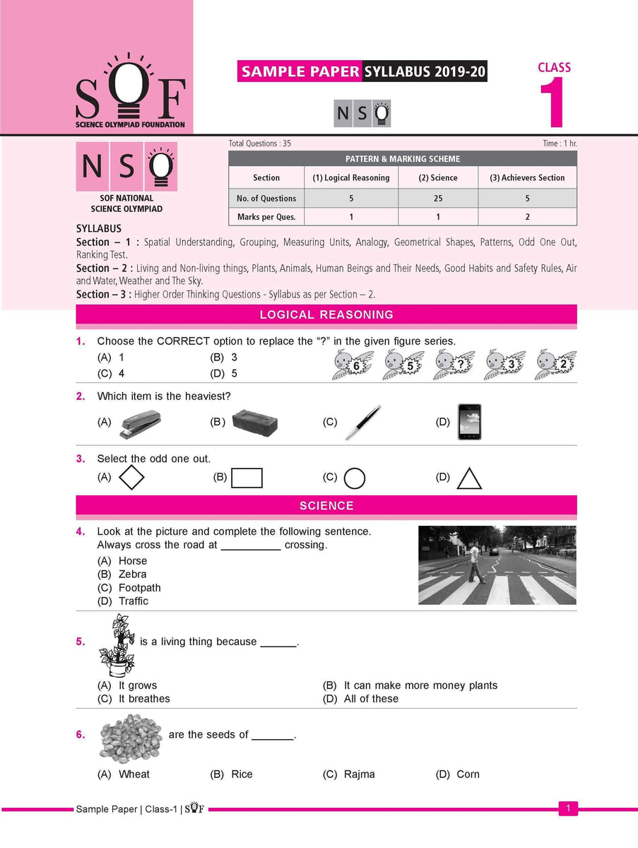 Class 1 NSO - Sample question paper | Olympiad tester