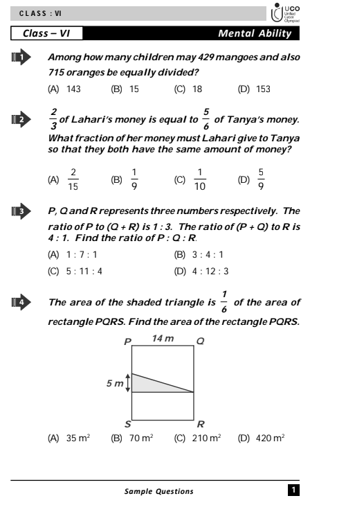 OFFICIAL CLASS 6 UCO (UNIFIED CYBER OLYMPIAD) SAMPLE QUESTION PAPER