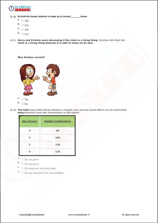 Class 2 Science Higher order thinking (HOTS) - Human body - PDF Worksheet #7