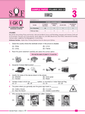 Class 3 IGKO sample question paper
