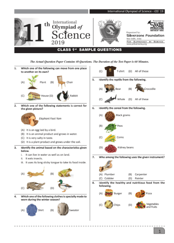 Class 1 iOS Sample paper - Free download | Olympiad tester