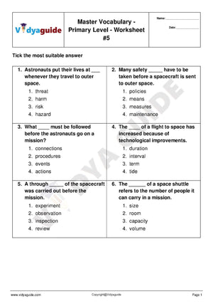 English Vocabulary for Primary levels made easy - Worksheet 05
