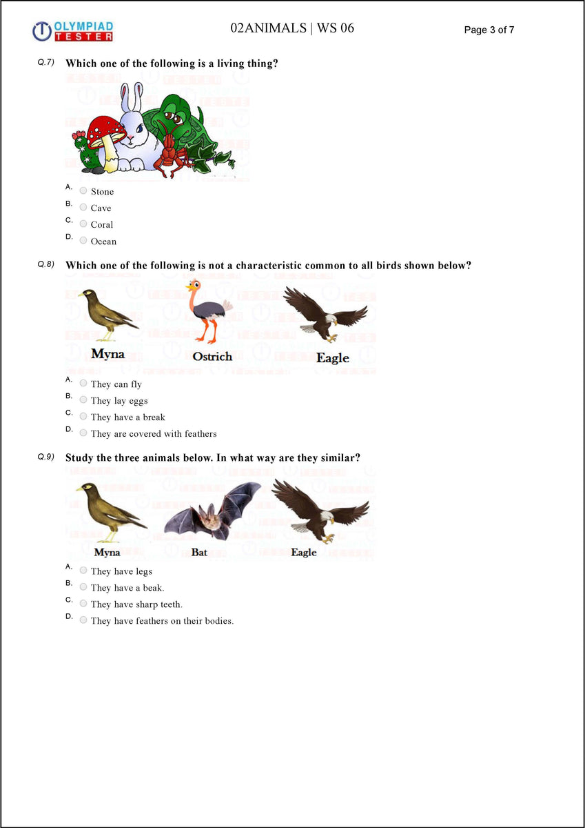 Class 2 Science HOTS - Animals - Worksheet 06 | Olympiad tester