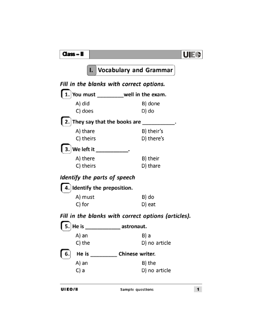 Download Class 2 UIEO sample paper | Olympiad tester