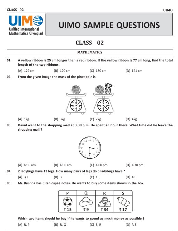 Class 2 Uimo Maths Olympiad Sample Paper Olympiad Tester 7334