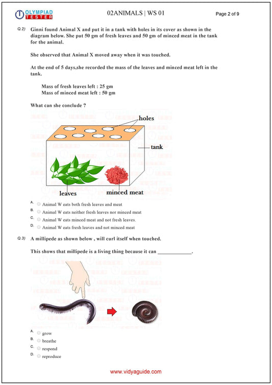 Class 2 Science  - Worksheet 02 - Olympiad tester