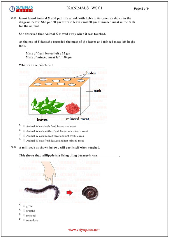 Class 2 Science  - Worksheet 02 - Olympiad tester