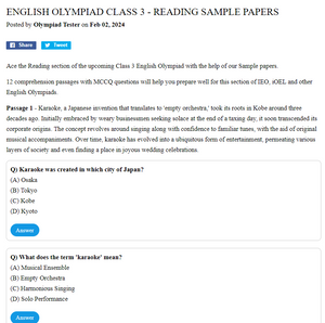 English Olympiad Class 3 - Reading sample papers