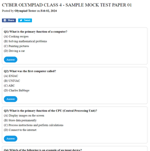 Cyber Olympiad Class 4 - Sample mock test paper 01