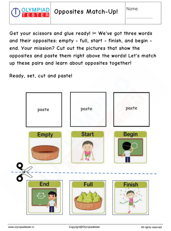 Opposites Match-Up Kindergarten Worksheet