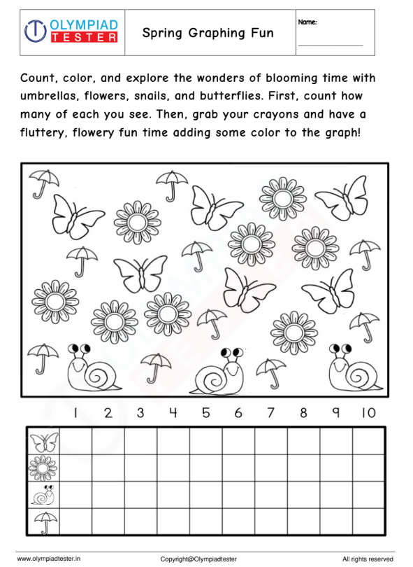 Kindergarten Math Worksheet - Spring Graphing Fun | Olympiad tester