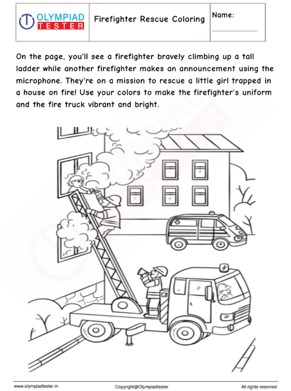 Kindergarten Firefighter Rescue Coloring Page