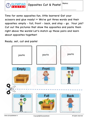 Opposites Cut & Paste Kindergarten Worksheet
