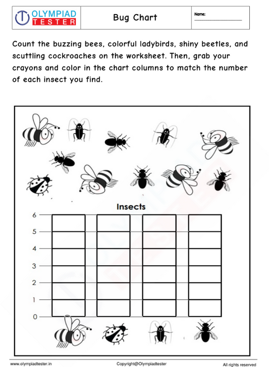 Free Kindergarten Math Worksheet: Bug Chart Counting and Coloring Fun