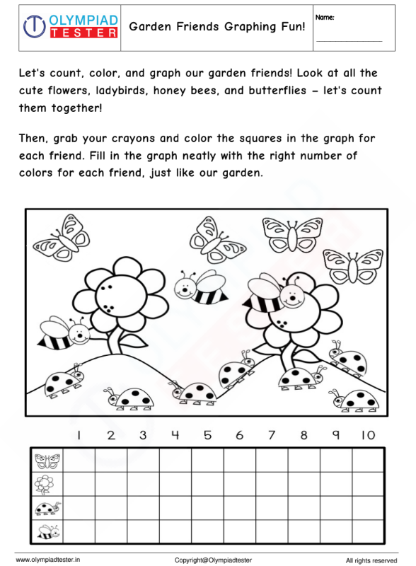 Kindergarten Math Worksheet - Garden Friends Graphing Fun | Olympiad tester