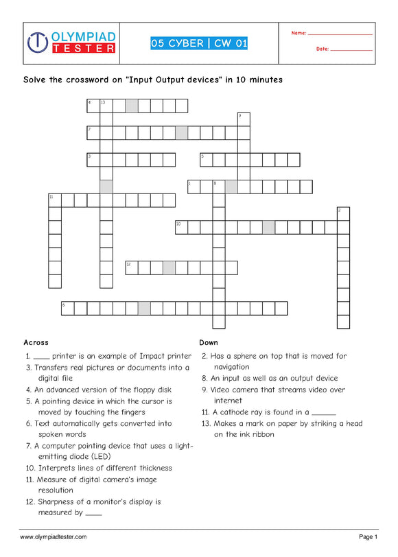 10 Computer Science crossword puzzles for Grade 5