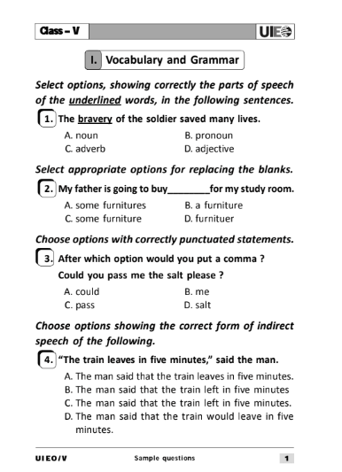 OFFICIAL CLASS 5 UIEO ENGLISH OLYMPIAD SAMPLE QUESTION PAPER