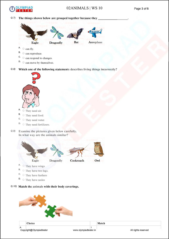 NSO Science Olympiad Class 2 Sample paper 10 - Animals
