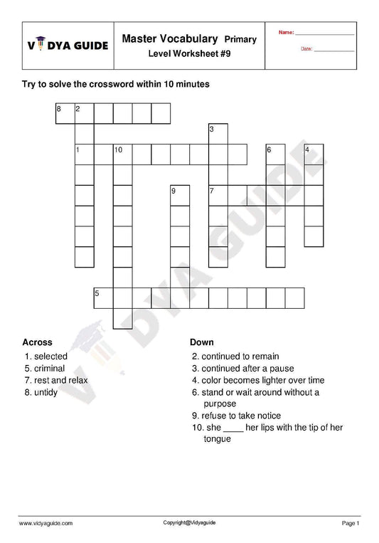 English Vocabulary for Primary levels made easy - Worksheet 09